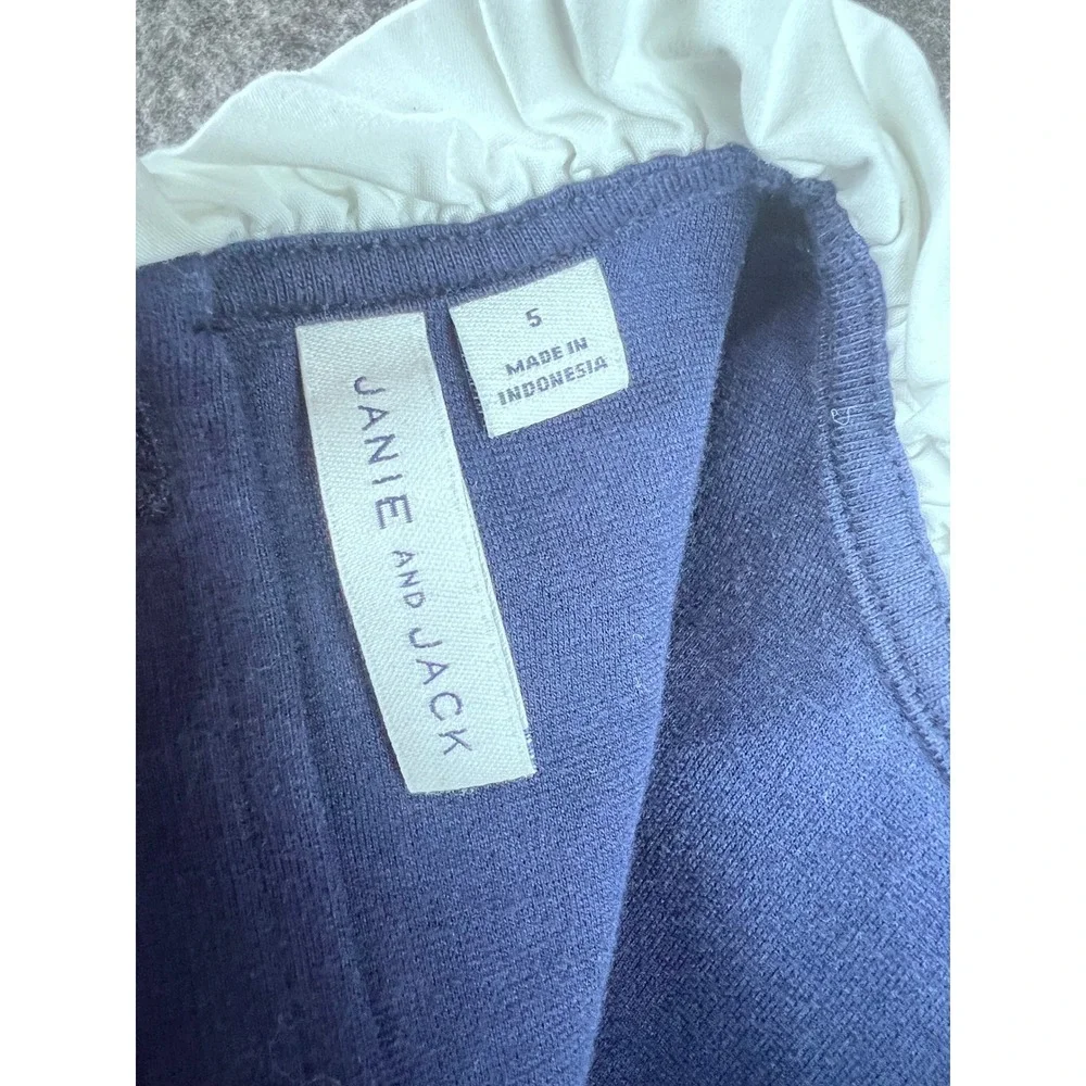 Janie and Jack Blue White Button Front Dress Girls Size 5 Ruffle Collar Bow - Picture 5 of 6